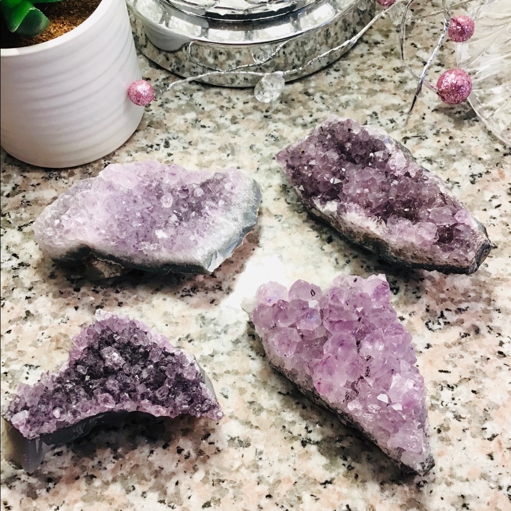 Purple Amethyst Crystal Quartz Geodes Set of 4